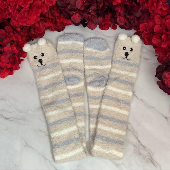 Plush Animal Mocha & Gray Striped Puppy Dog Over the Knee Socks - Picture 6 of 15